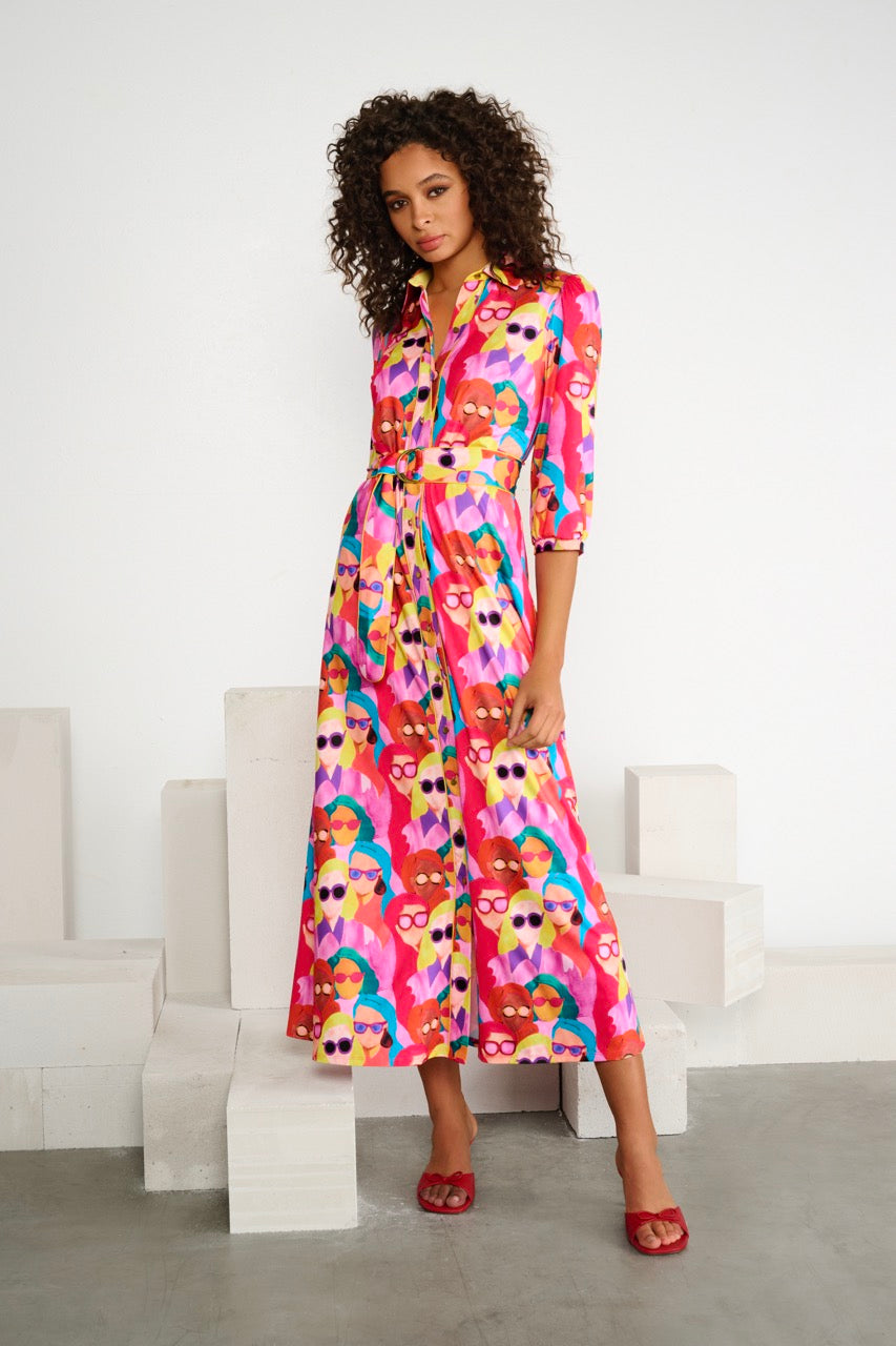 K-design Maxi dress met print, knopen, fluo details en stoffen