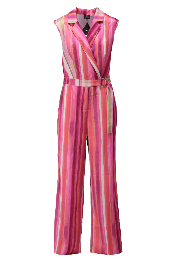 K-design - Gestreepte jumpsuit met stoffen riem (A384P953) - What Els!