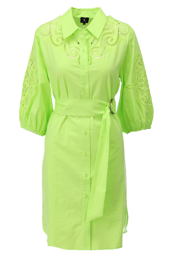 K-design - Mini dress met borduursel en stoffen riem (A761Sharp green) - What Els!
