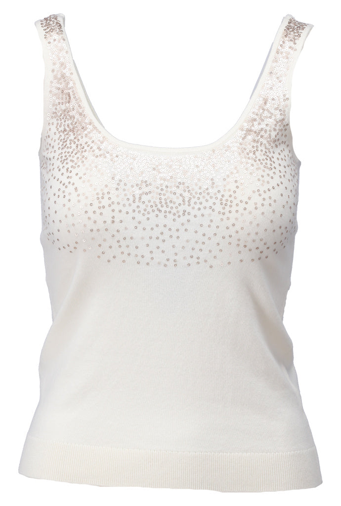 K-design - Tank top met lovertjes (A817Ecru) - What Els!