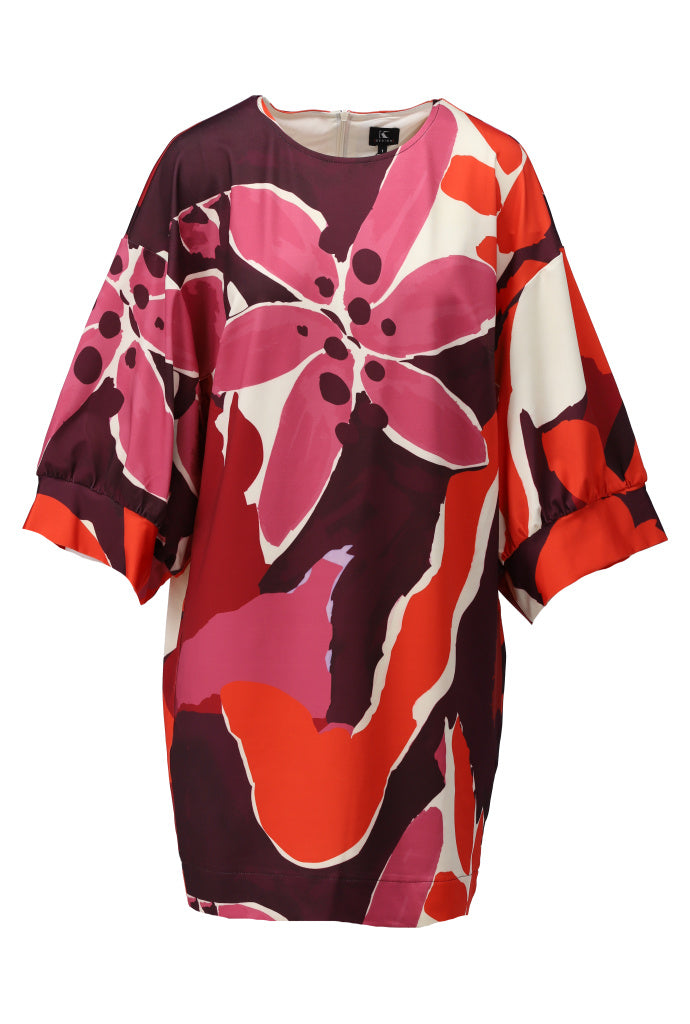 K-Design Jurk met ronde hals & bloemen design - B100 - Rood