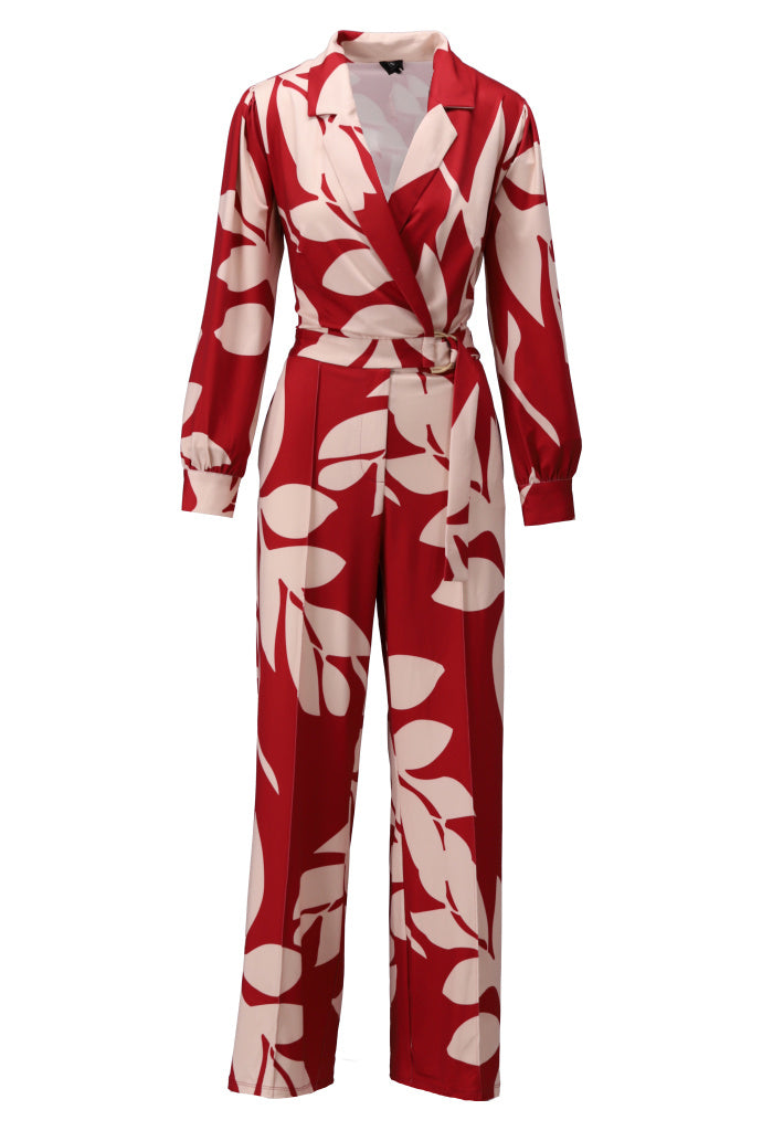 K-Design - Crossover jumpsuit met design en stoffen riem (B117)