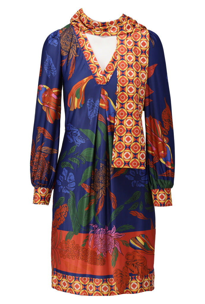 K-Design V hals jurk met design - B120 - Blauw