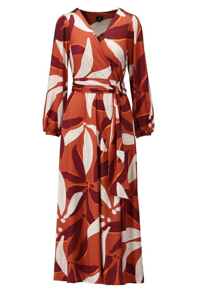 K-Design - Crossover maxi jurk met design en stoffen riem (B121)