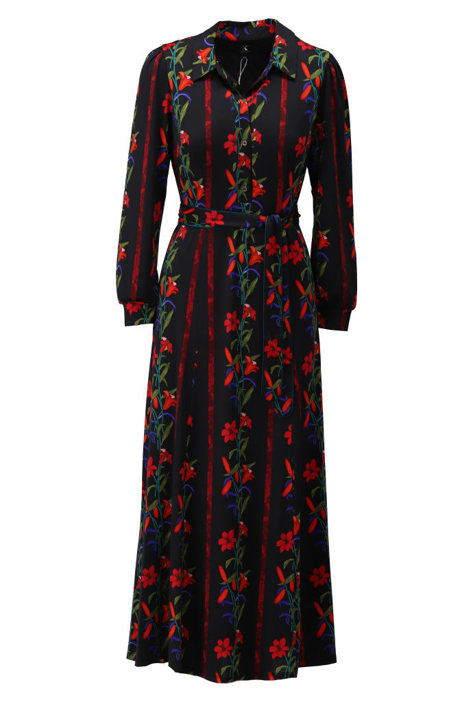 K-Design Maxi polo jurk met design - B205 - Zwart