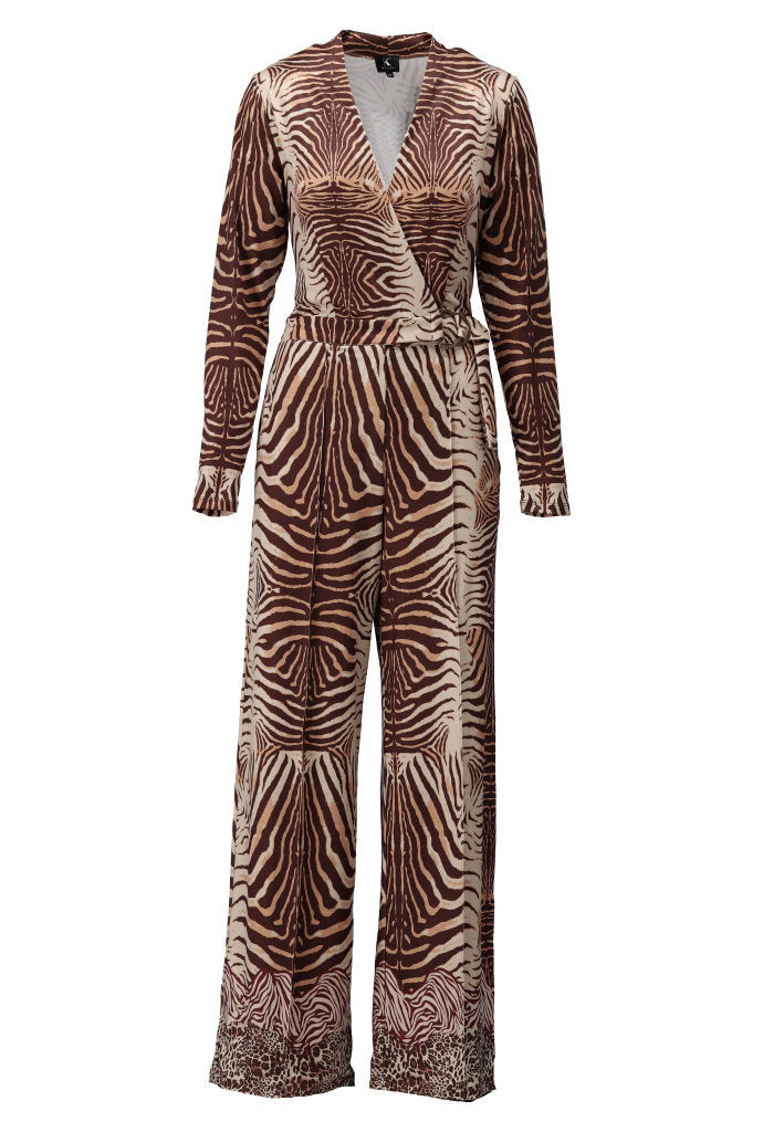 K-Design - Crossover jumpsuit met design en stoffen riem (B207)