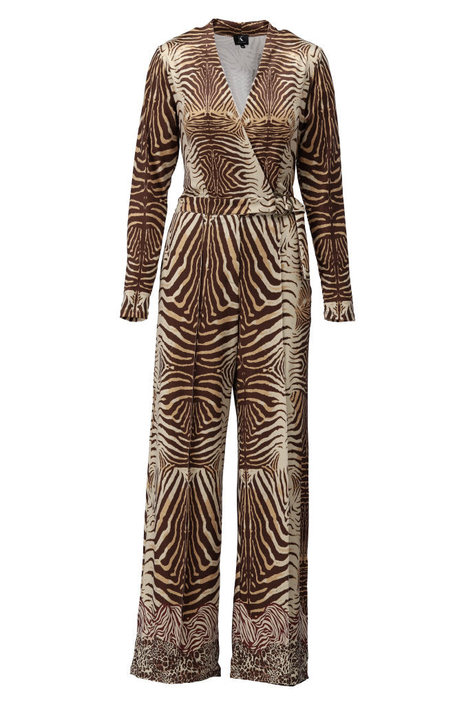 K-Design - Crossover jumpsuit met design en stoffen riem (B207)
