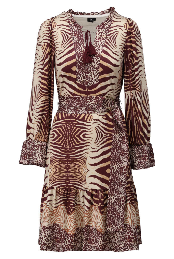 K-Design - Jurk met dieren design en stoffen riem (B208)