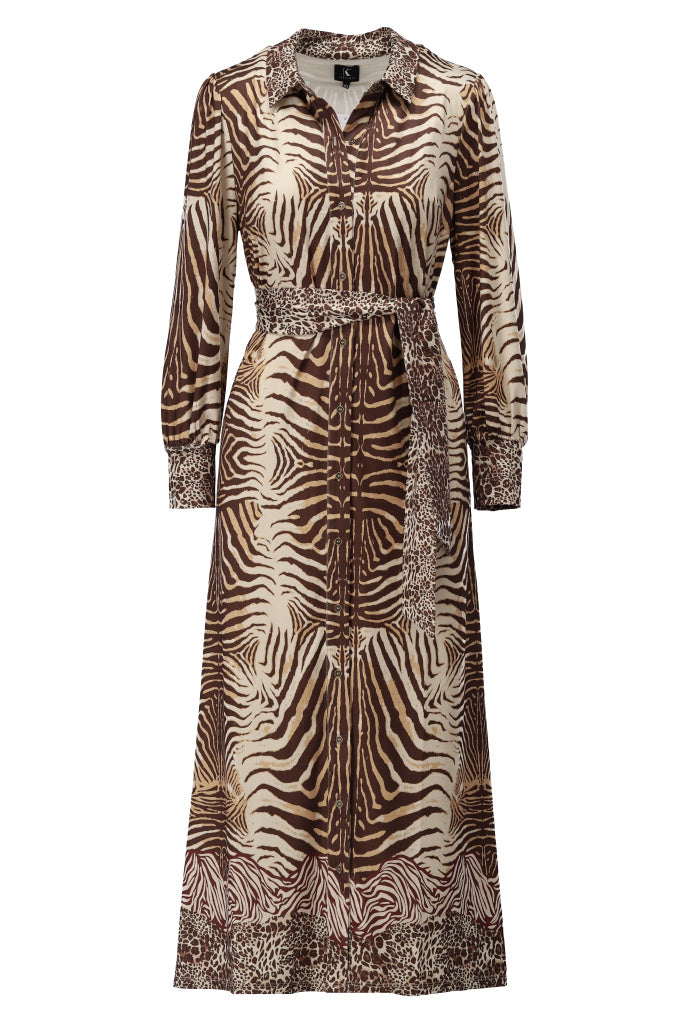 K-Design - Maxi jurk met design en stoffen riem (B209)