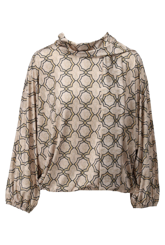 K-Design Top met ronde hals & design - B253 - Beige