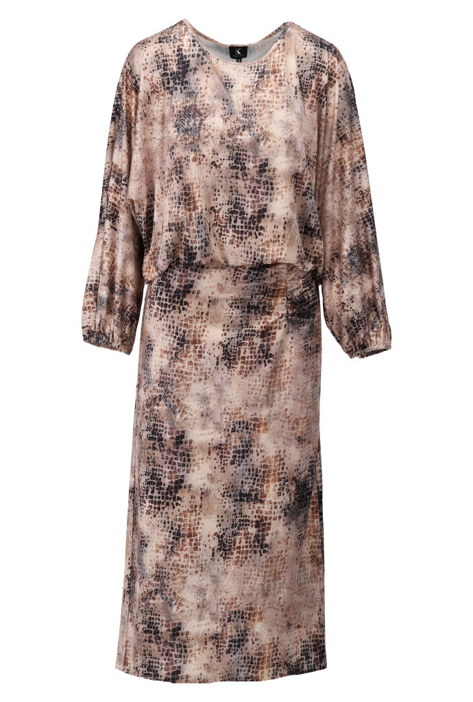 K-Design Jurk met wijde mouwen & design - B254 - Bruin