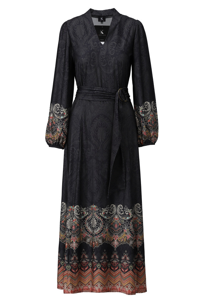 K-Design Maxi jurk met design - B304 - Zwart
