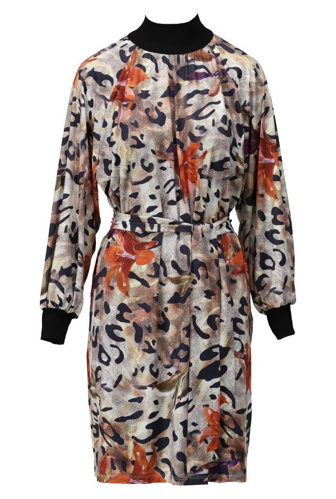 K-Design Jurk met gebreide hals & design - B307 - Multicolor