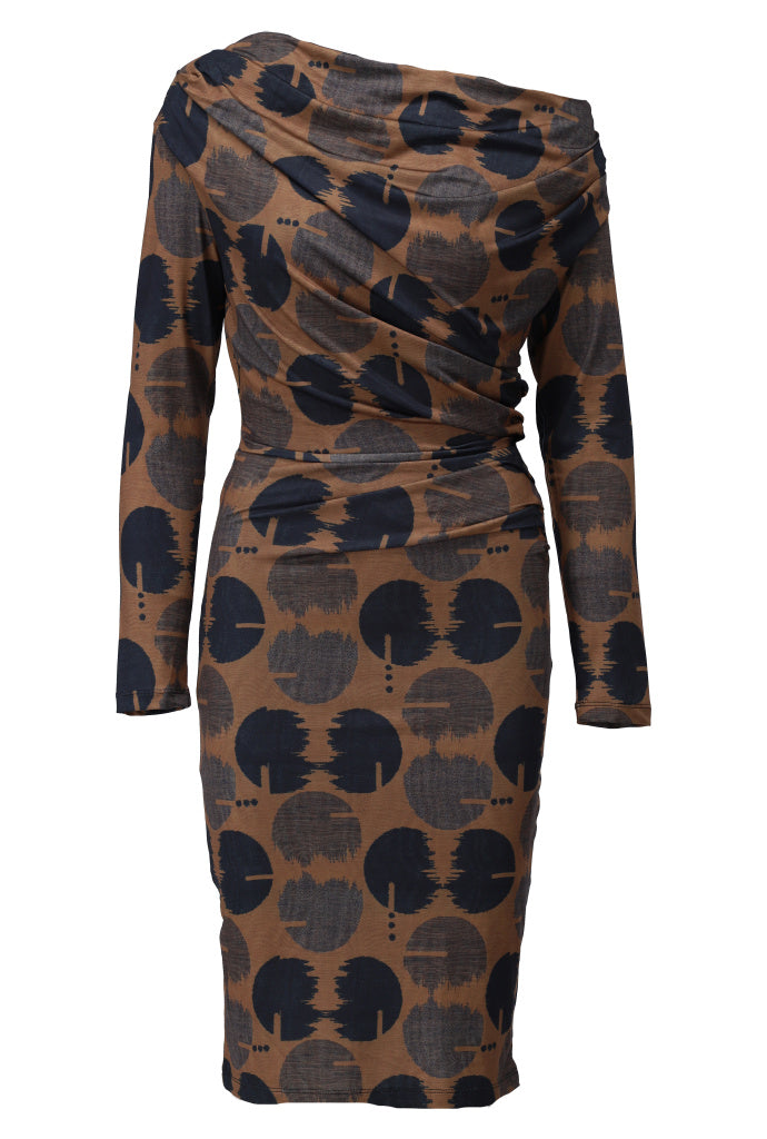 K-Design Asymmetrische jurk met design - B315 - Bruin