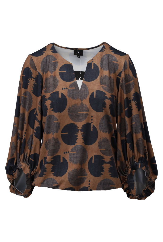 K-Design Top met design - B318 - Bruin