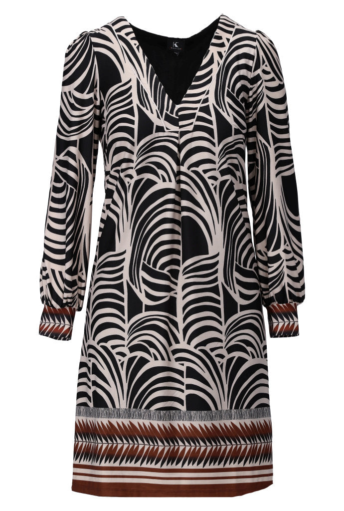 K-Design V hals jurk met design - B319 - Beige