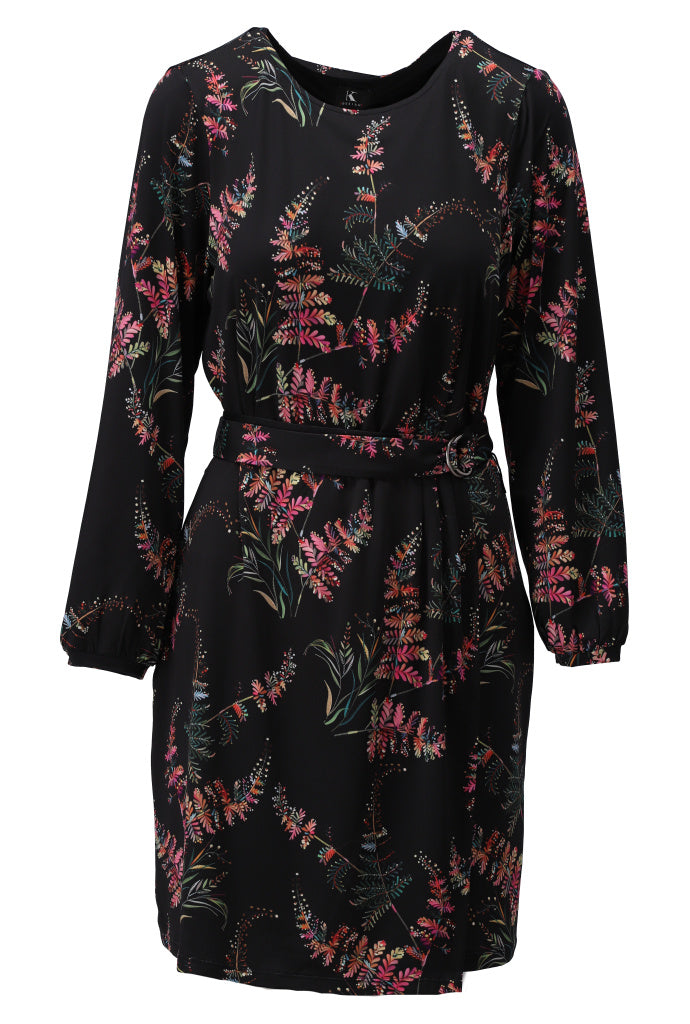 K-Design Jurk met ronde hals & design - B321 - Zwart