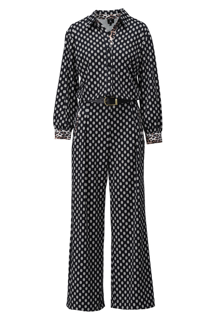 K-Design Jumpsuit met design & RIEM - B326 - Zwart