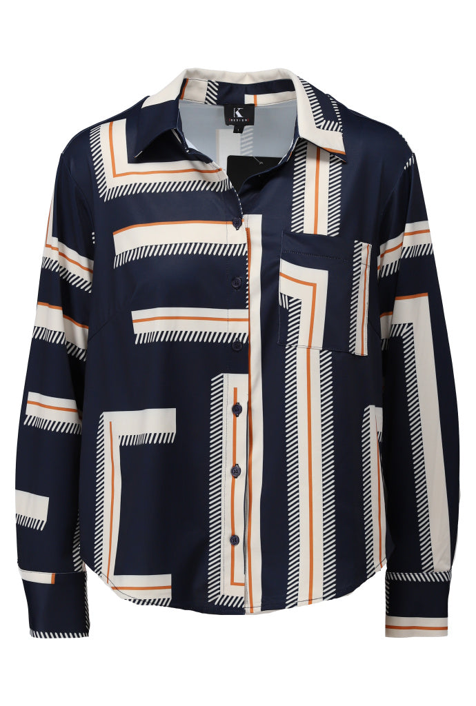 K-Design Blouse met design - B333 - Marineblauw