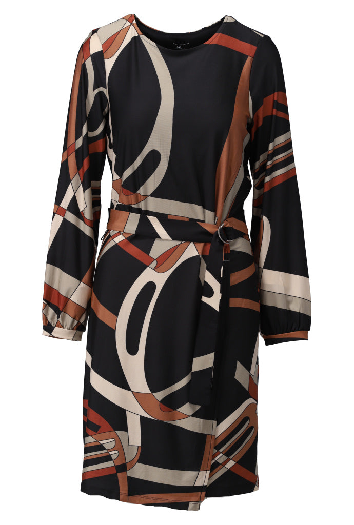 K-Design Jurk met ronde hals & design - B339 - Zwart