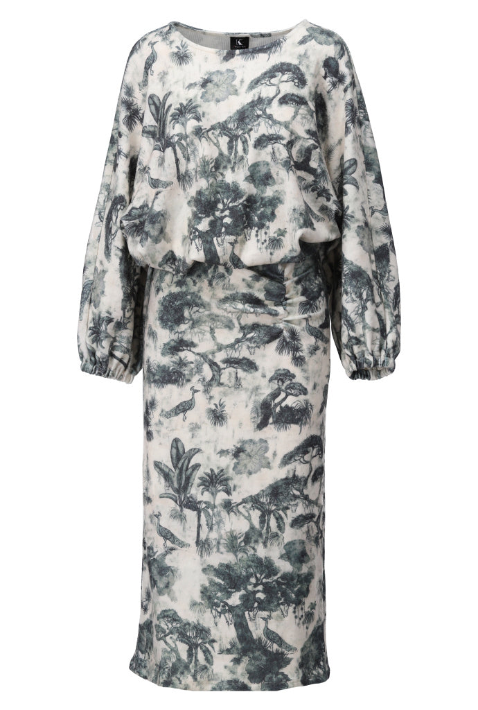 K-Design - Midi jurk met ronde hals en design (B401)