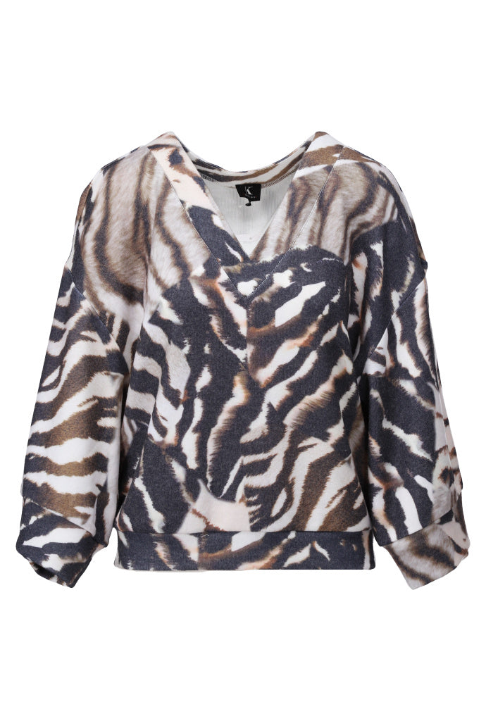 K-Design V hals top met design - B402 - Beige