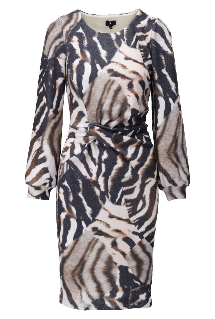 K-Design Bodycon jurk met plooien & design - B403 - Grijs