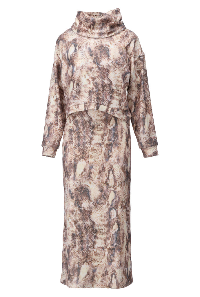 K-Design Set jurk en trui met design - B407 - Bruin