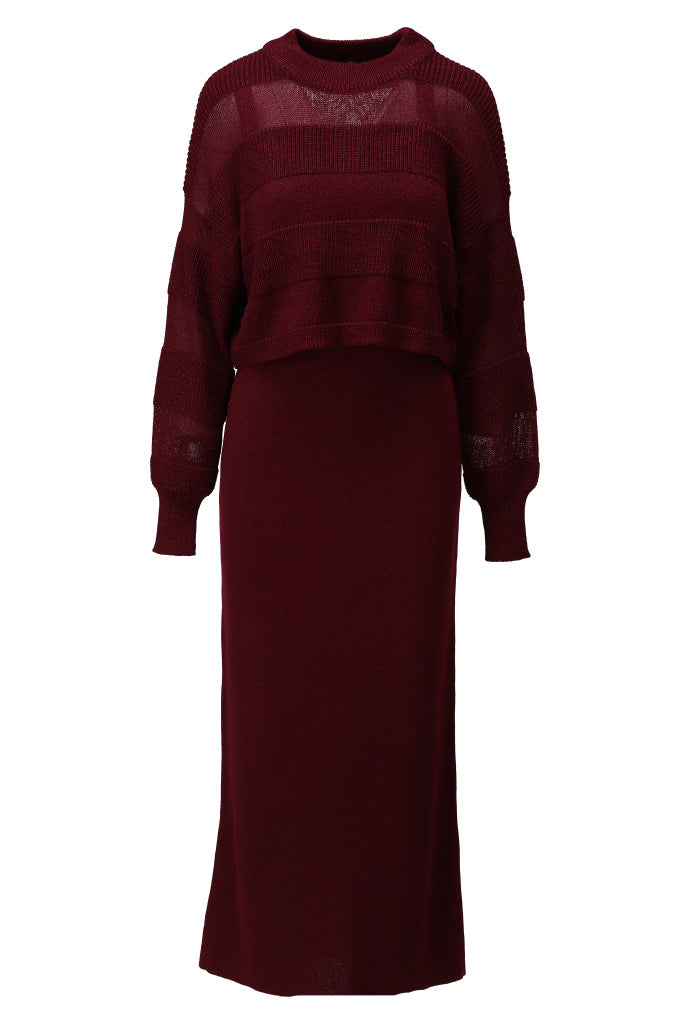 K-Design Set jurk en trui met design - B494 - Bordeaux