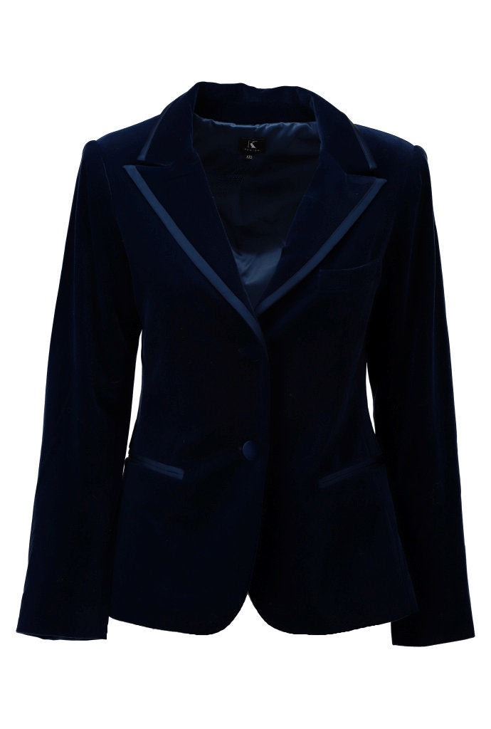 K-Design Fluweel blazer met satijn details - B600 - Navy