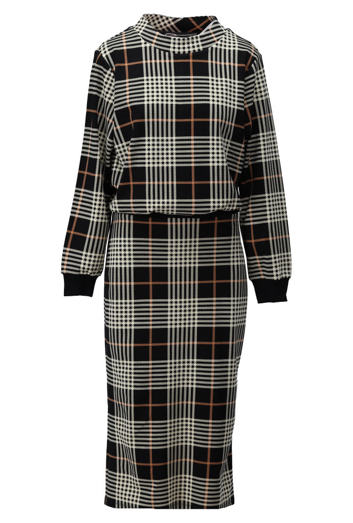 K-Design Tartan midi jurk - B622 - Zwart