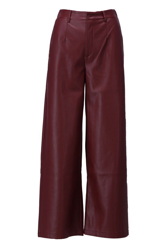 K-Design Vegan lederen broek met plooien - B750 - Bordeaux