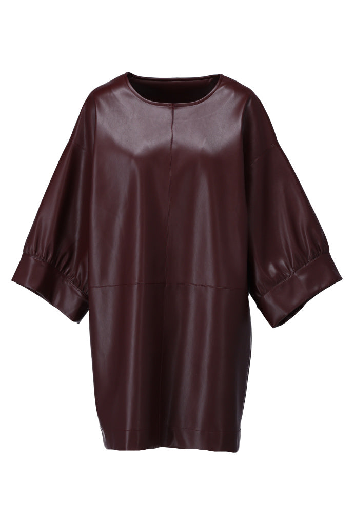 K-Design Vegan lederen jurk met ronde hals - B752 - Bordaux