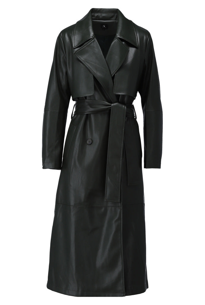 K-Design - Vegan lederen mantel met riem (B755)