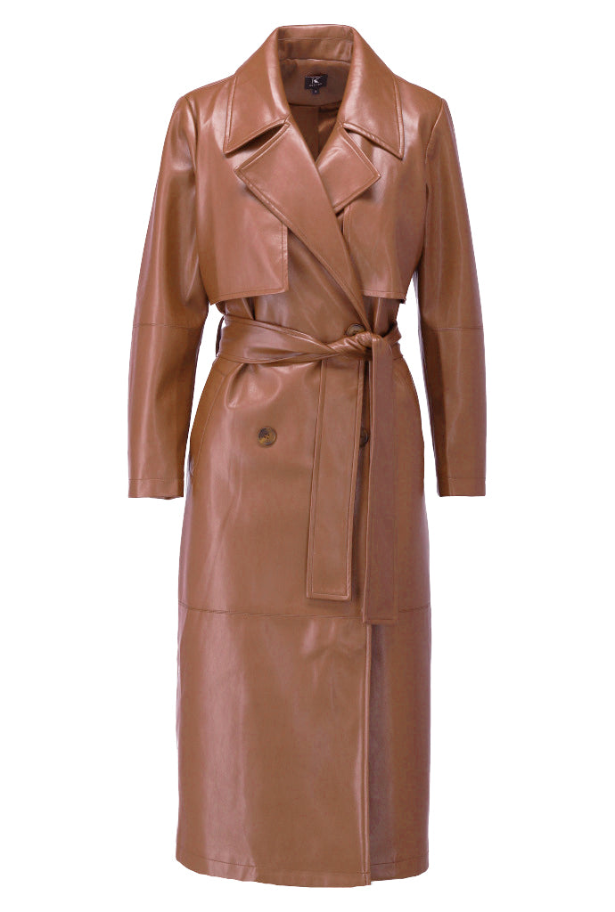 K-Design - Vegan lederen mantel met riem (B755)