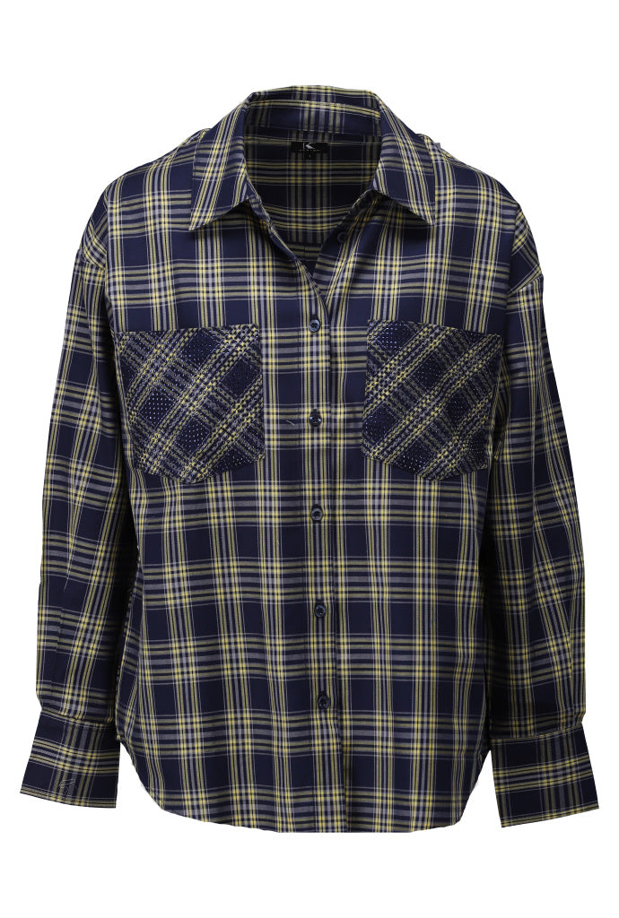 K-Design Oversized tartan blouse met studs - B791 - Blauw