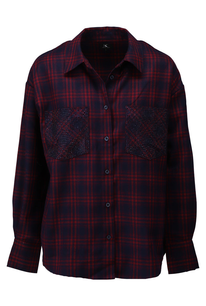 K-Design - Oversized tartan blouse met studs (B791)