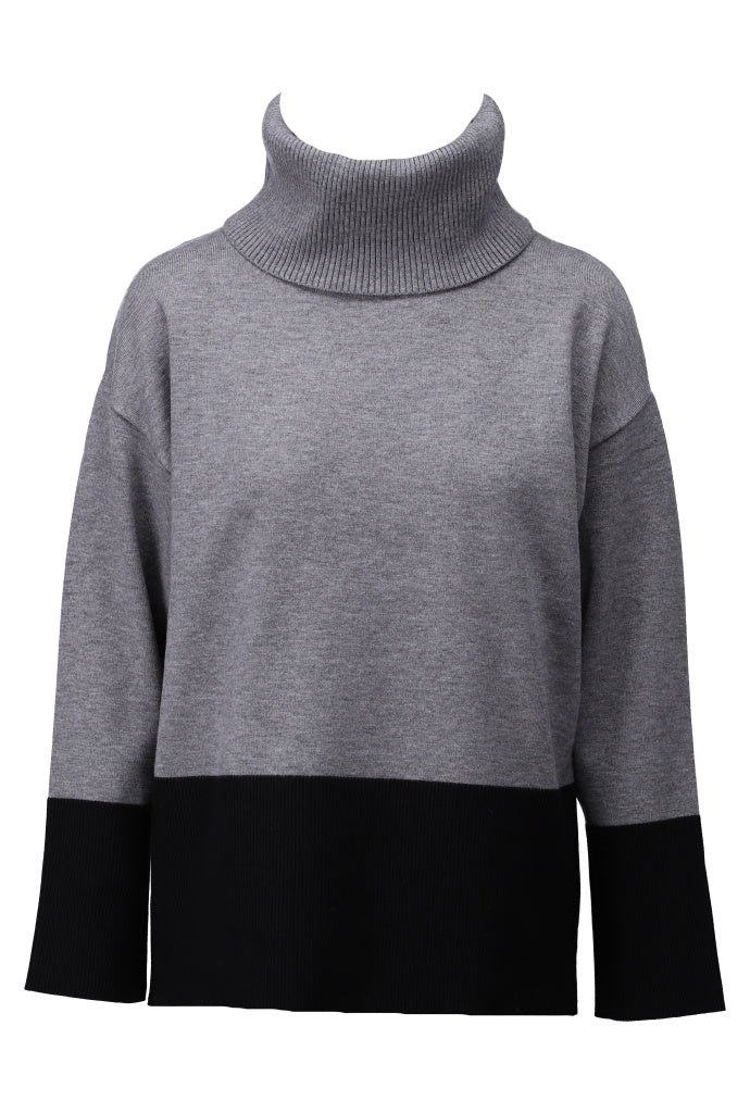 K-Design 2-kleurige pull met rolkraag - B806 - Grijs
