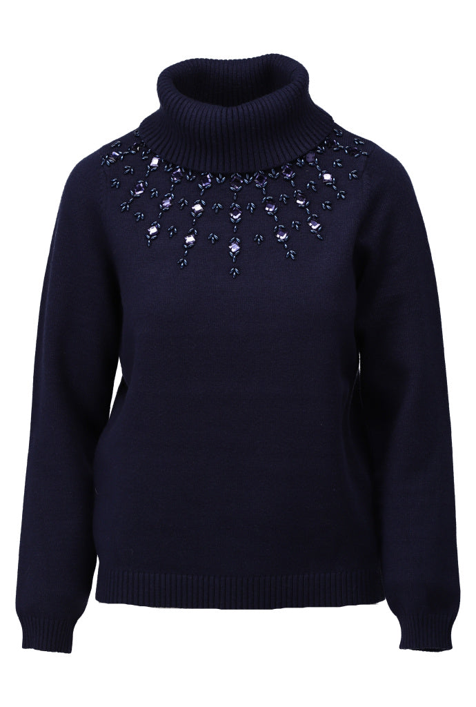 K-Design Pull rolkraag met kralen - B812 - Blauw