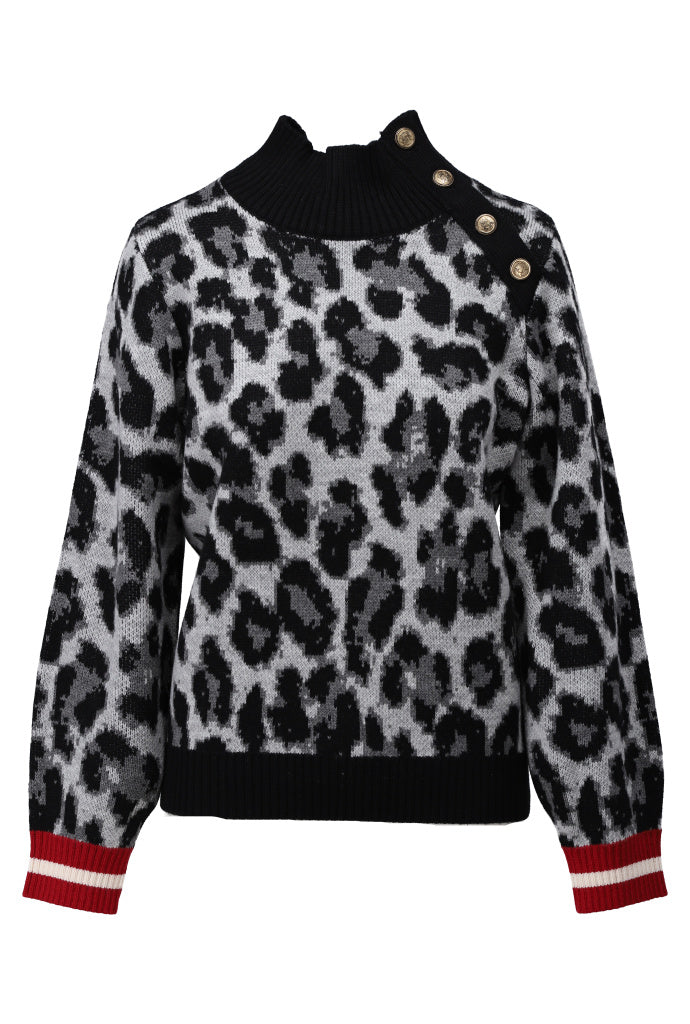 K-Design Pull met luipaard - B817 - Grijs