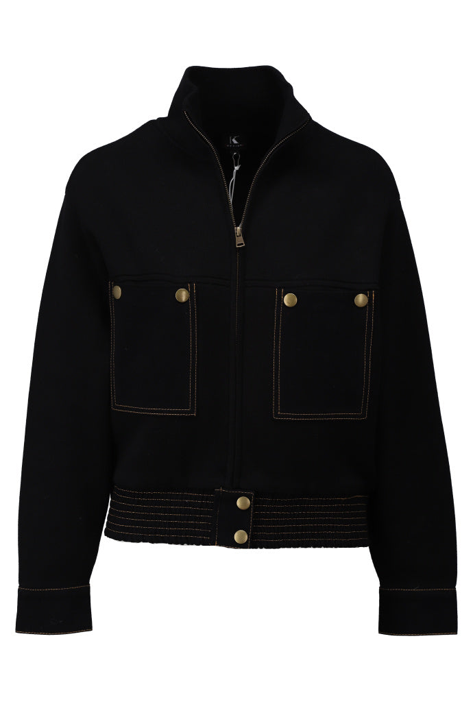 K-Design Gebreide jas met jeans details - B822 - Zwart