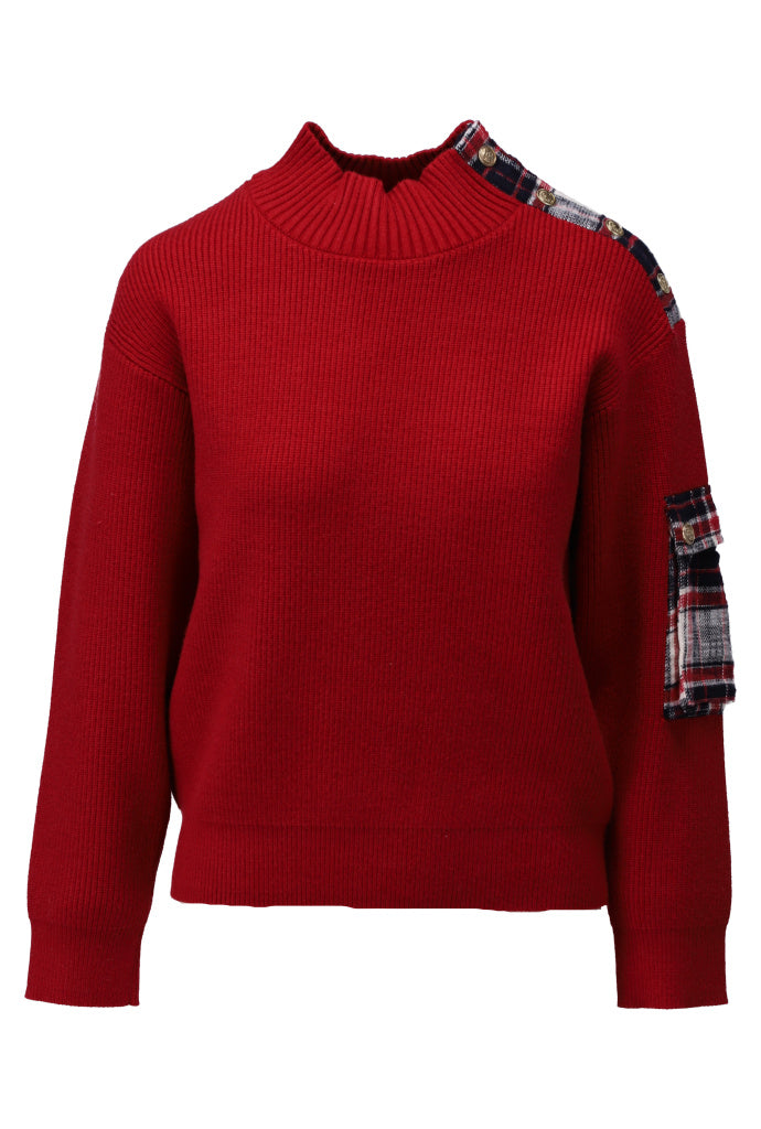 K-Design Pull met kraag met knopen & zakje - B827 - Rood