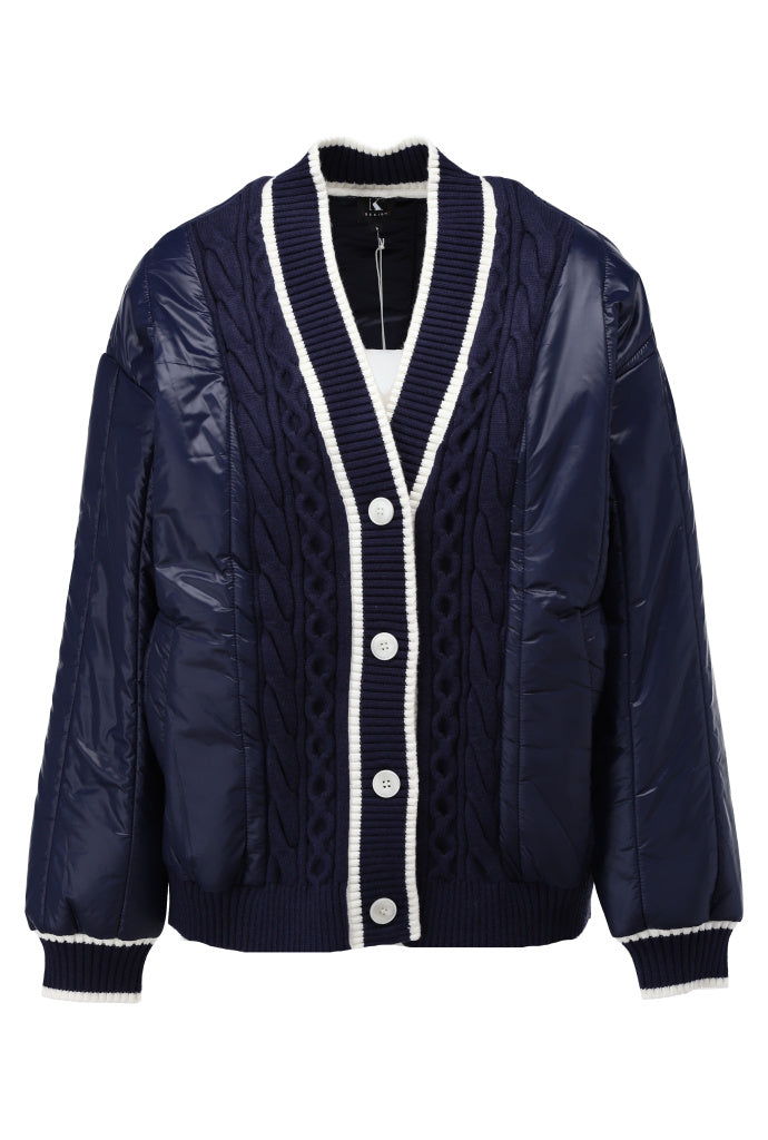 K-Design Gewatteerde cardigan met gebreide mouwen - B840 - Donkerblauw