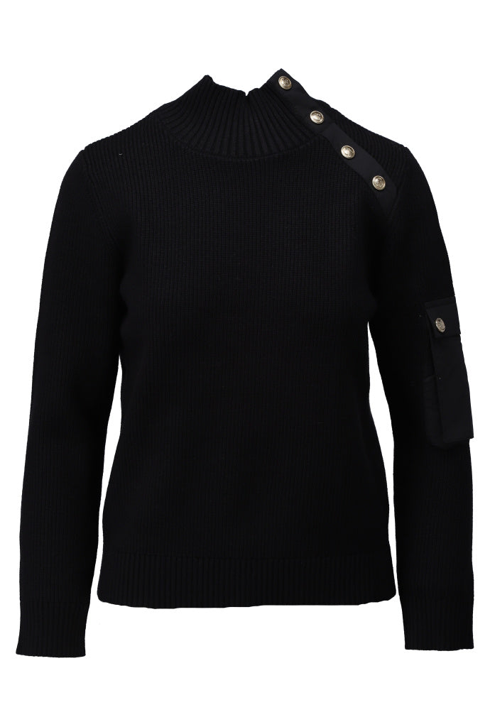 K-Design Pull met kraag met knopen & zakje - B841 - Zwart