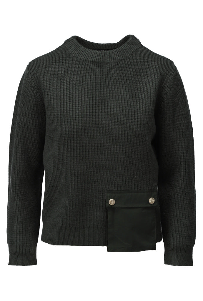 K-Design Pull ronde hals met zakjes - B842 - Donkergroen