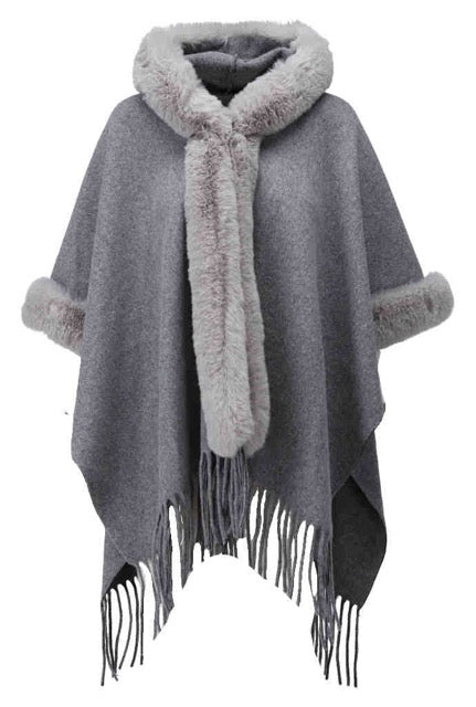 K-Design - Poncho met bont-look boorden (B910)