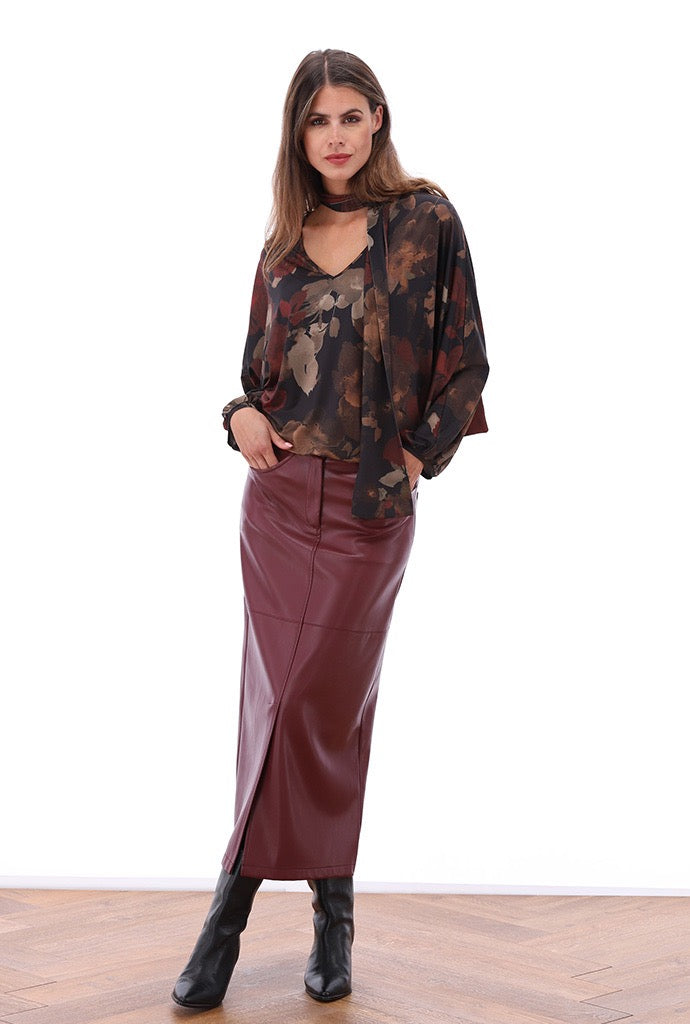 K-Design - Vegan lederen rok met split (B754)