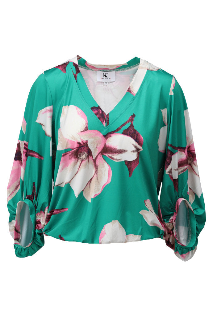 K-design - V-hals top met print en ballonmouw - (C102)