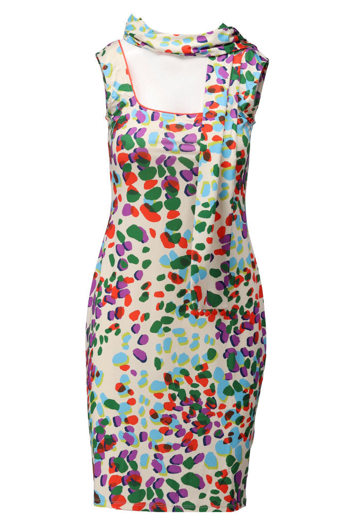 K-design - Mouwloze jurk met print en sjaaltje (C106)