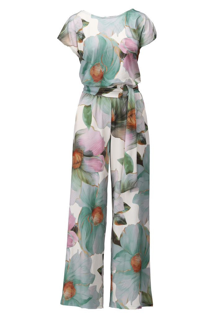 K-design - Jumpsuit met bloemenprint en stoffen riem (C112)